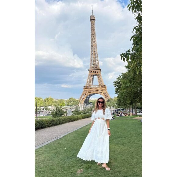 PETAL & PUP Merletto Short Sleeve Cutout Eyelet Maxi Dress in White Size Small - Picture 4 of 15